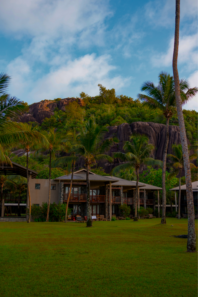 A lodge among palm trees