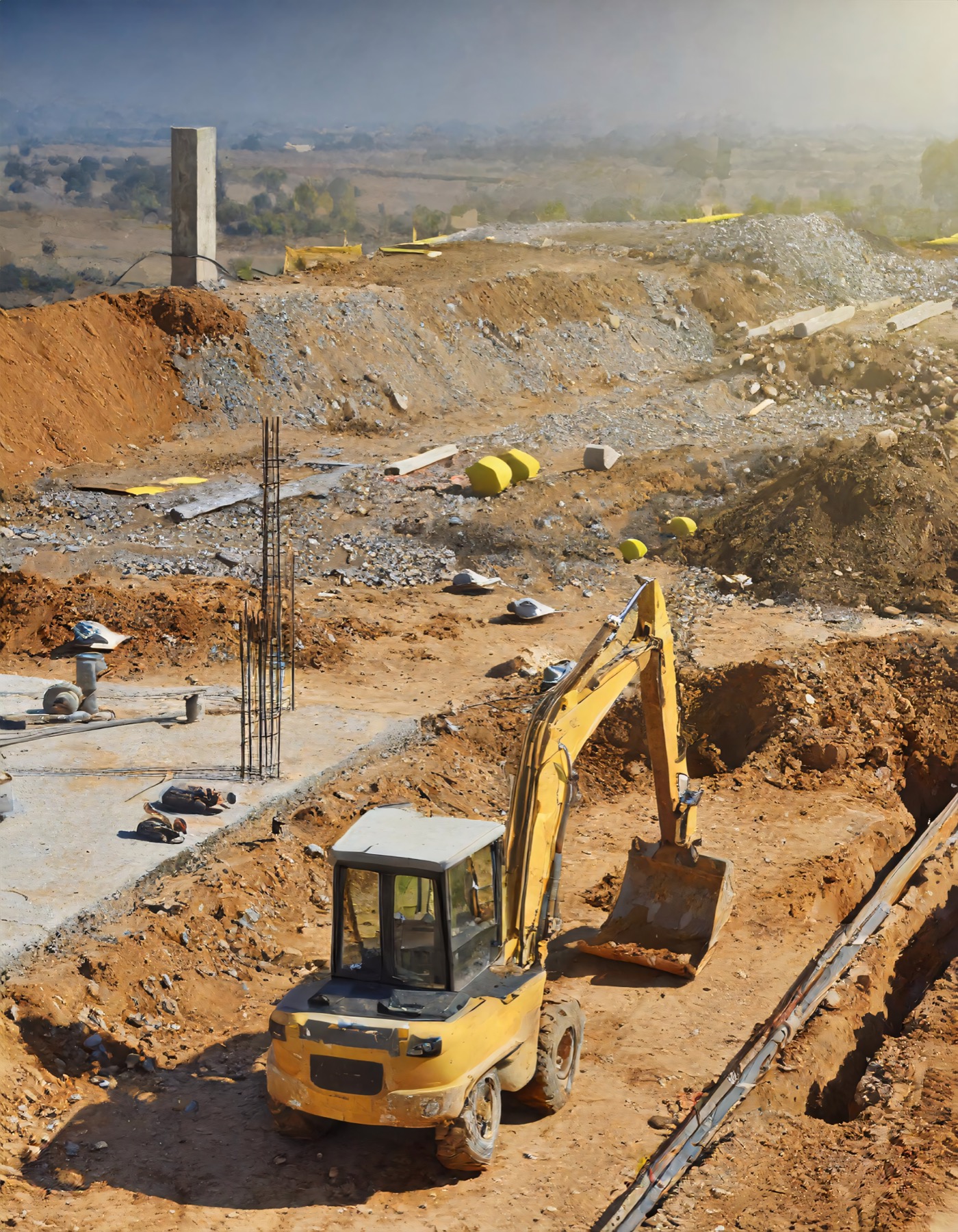 A construction site with an excavator